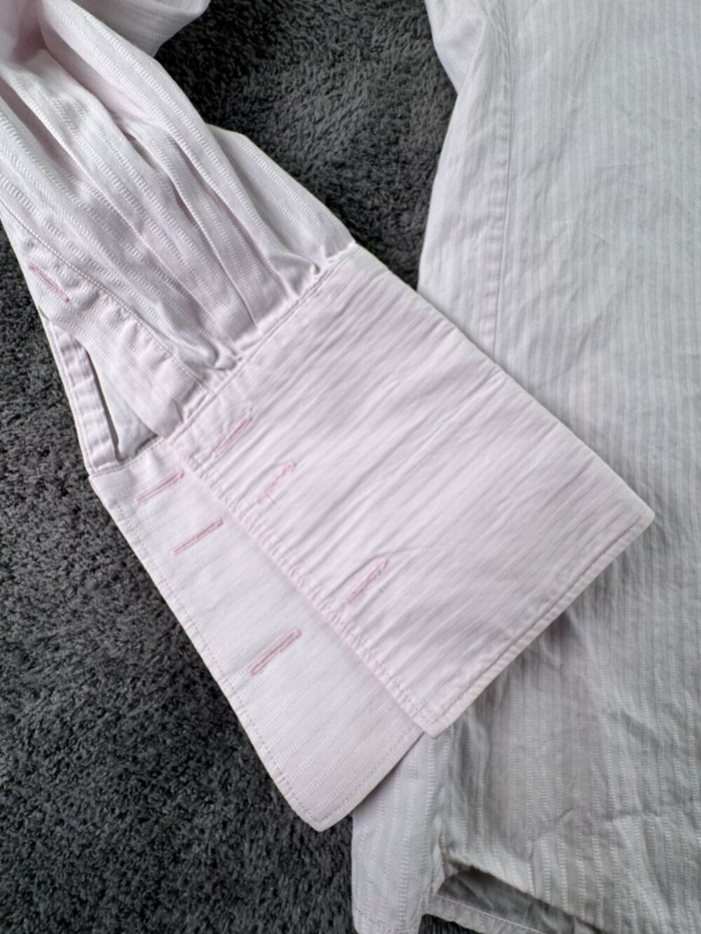 Thomas Pink Long Sleeve Button Up Shirt Men Pink Striped Size 16 Slim Fit Woven - Picture 8 of 13